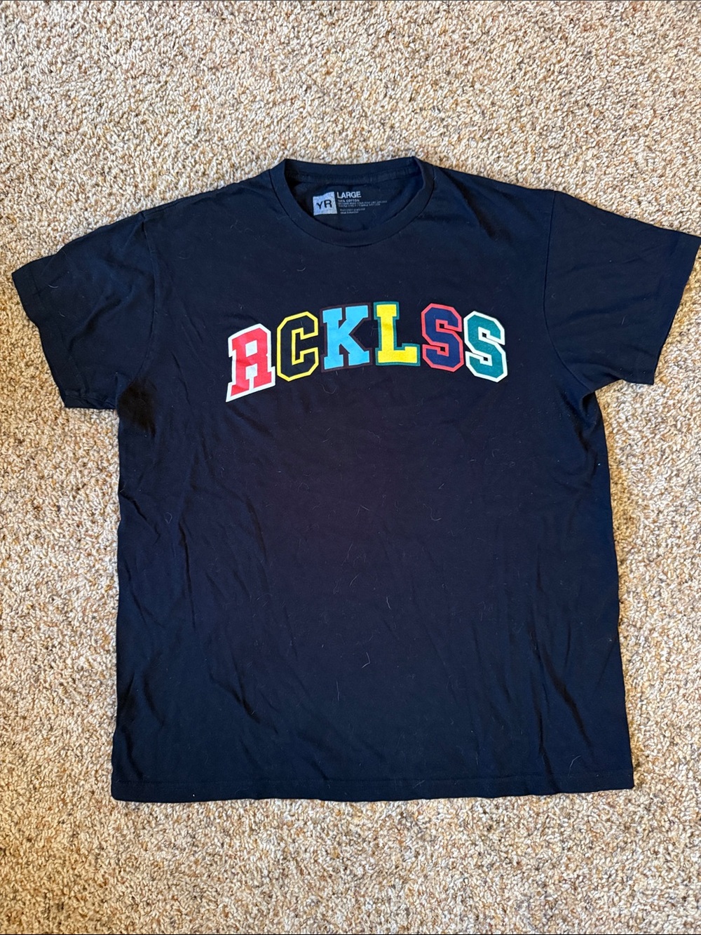 Young & Reckless Black Tee with Multicolor 'RCKLSS' Lettering